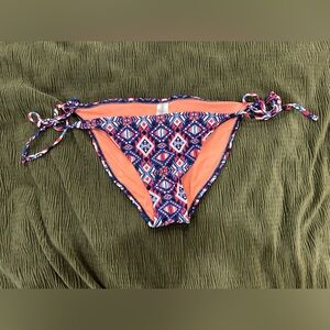 Forever 21 Pink & Navy Geo Print Tie-Side Bikini Bottoms